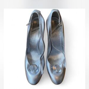 Charles Jourdan Metallic Silver Heels with Lucite details
